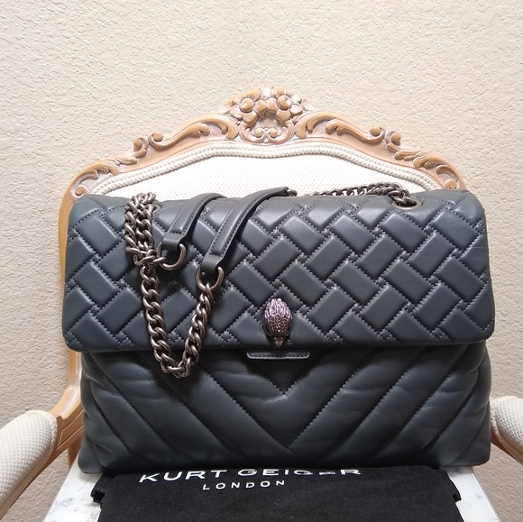 Kurt Geiger London XXL Kensington Quilted Leather Shoulder Bag in Grey - Picture 2 of 12